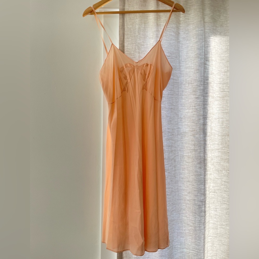 Vintage Silk Slip in Peach with Satin Bow Design